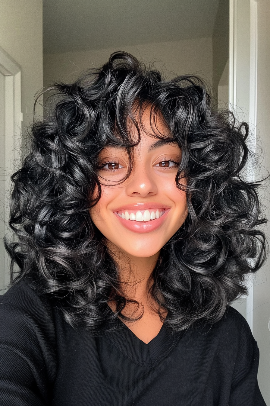8. Fluffy Curls in Jet Black (70S Haircuts For Women) - 70S Haircuts For Women