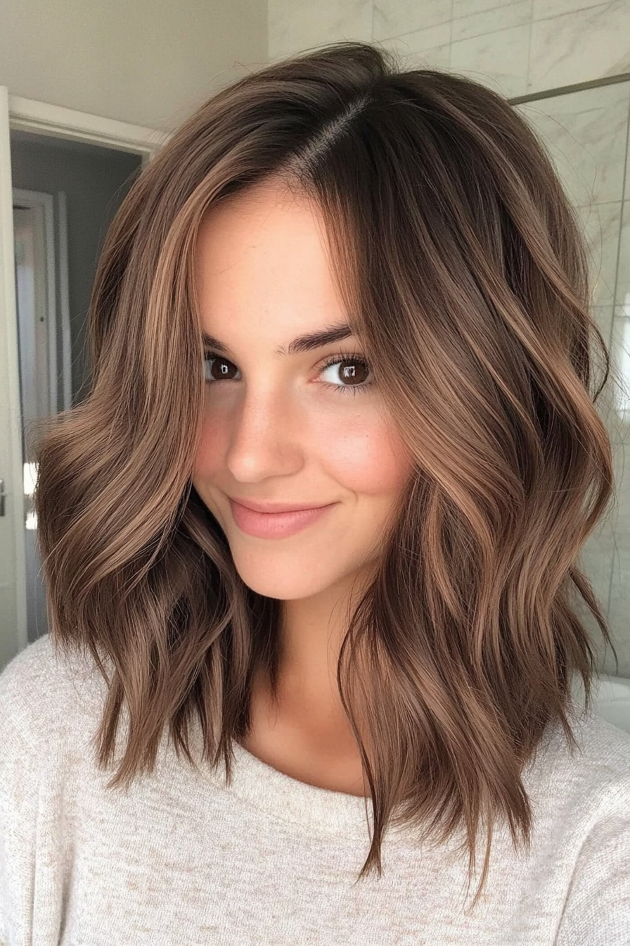 16. Wavy Lob in Dark Walnut Brown (70S Haircuts For Women) - 70S Haircuts For Women