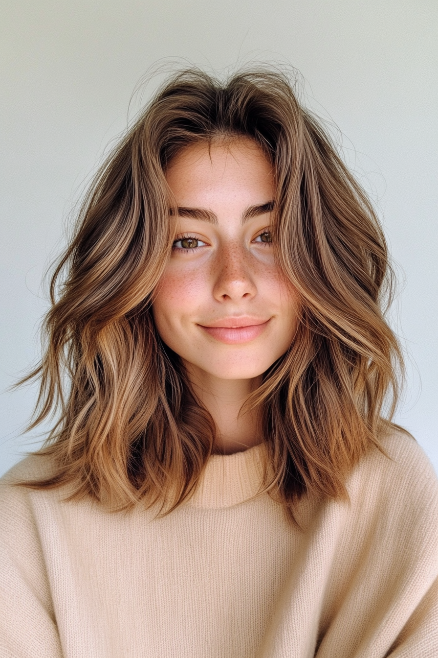 23. Messy Shoulder-Length Cut in Ash Caramel (70S Haircuts For Women) - 70S Haircuts For Women