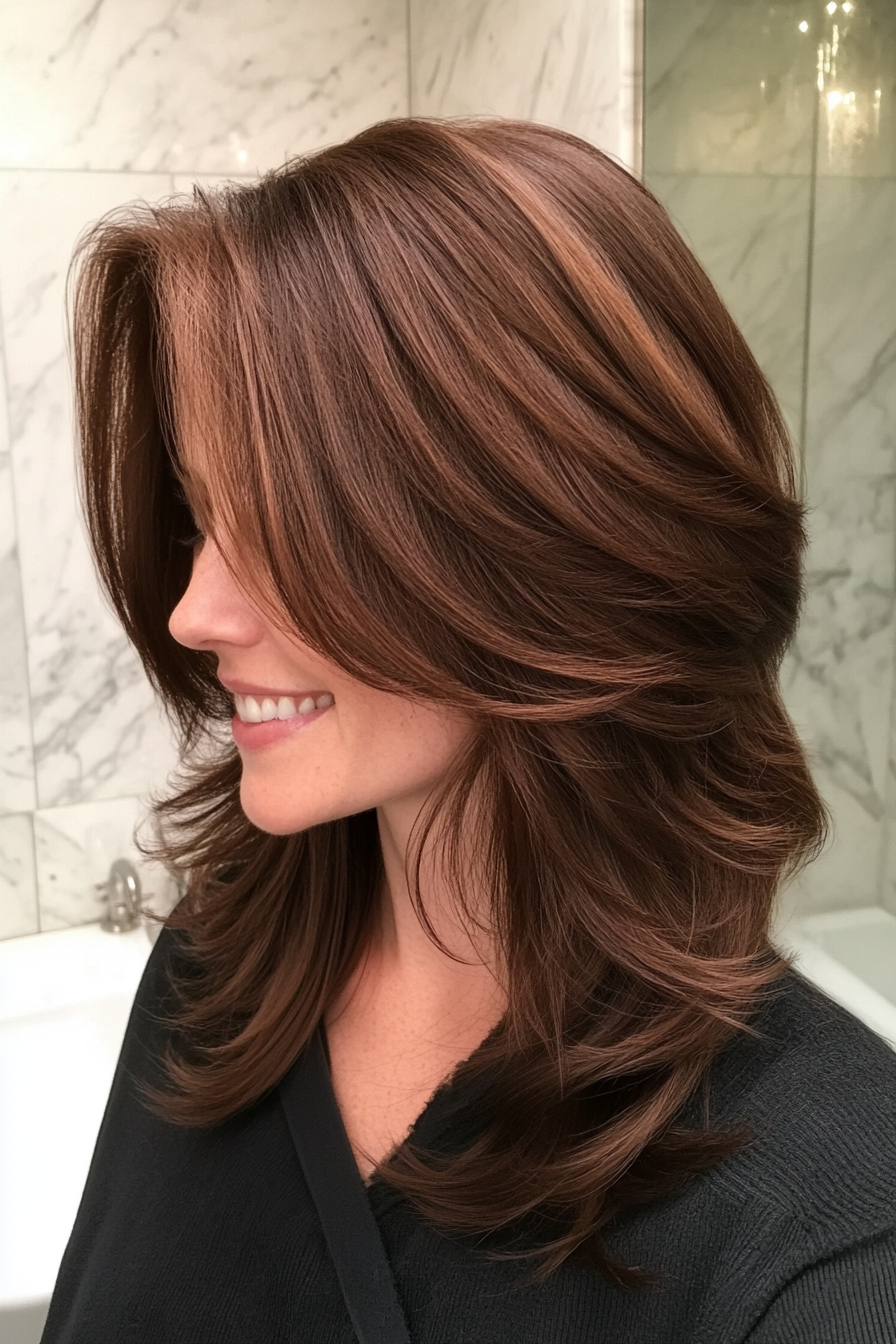 24. Tapered Volume in Dark Chestnut Brown (70S Haircuts For Women) - 70S Haircuts For Women