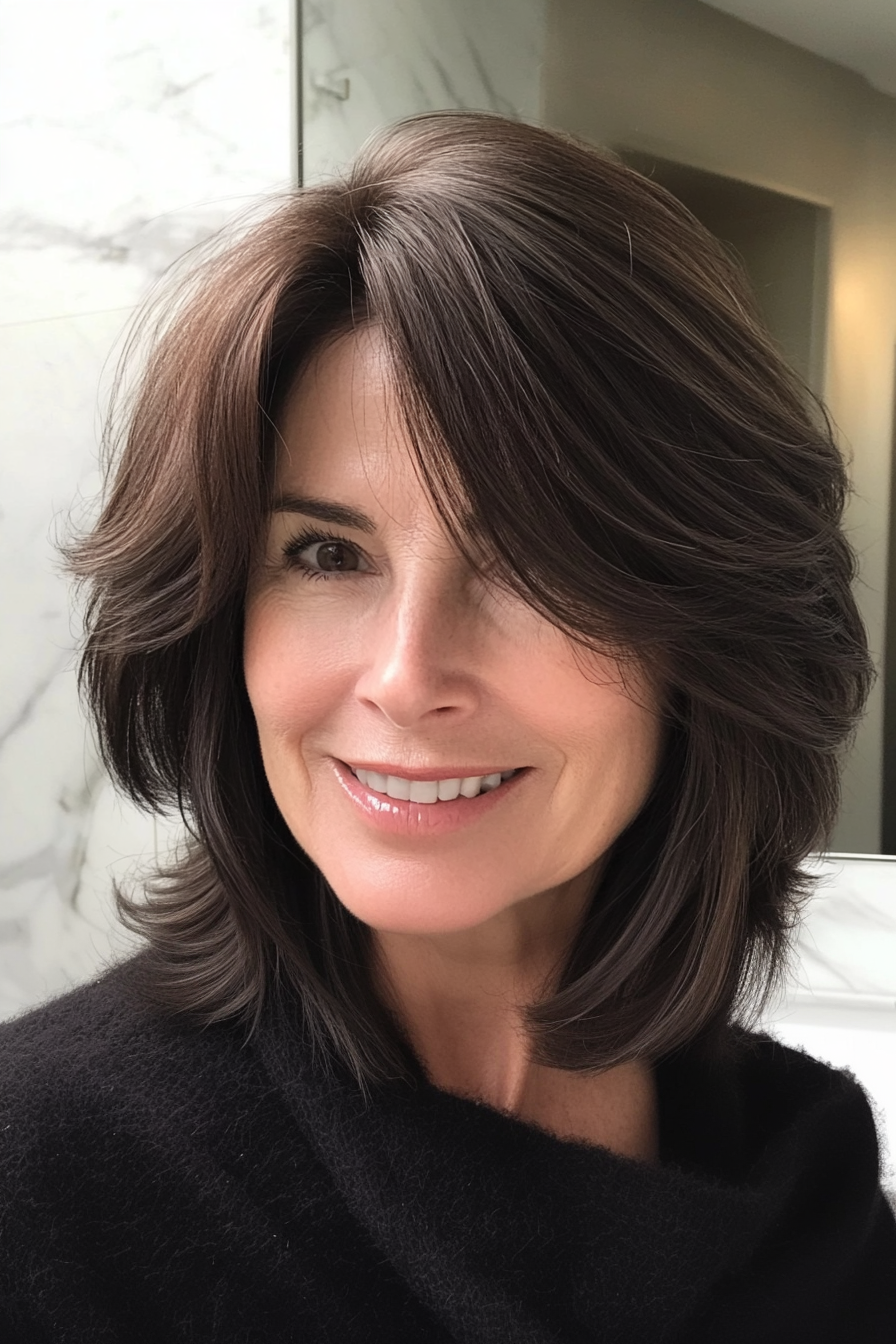 1. Soft Layered Bob with Dark Brunette (Hairstyles For Women Over 40 With Fine Hair) - Hairstyles For Women Over 40 With Fine Hair