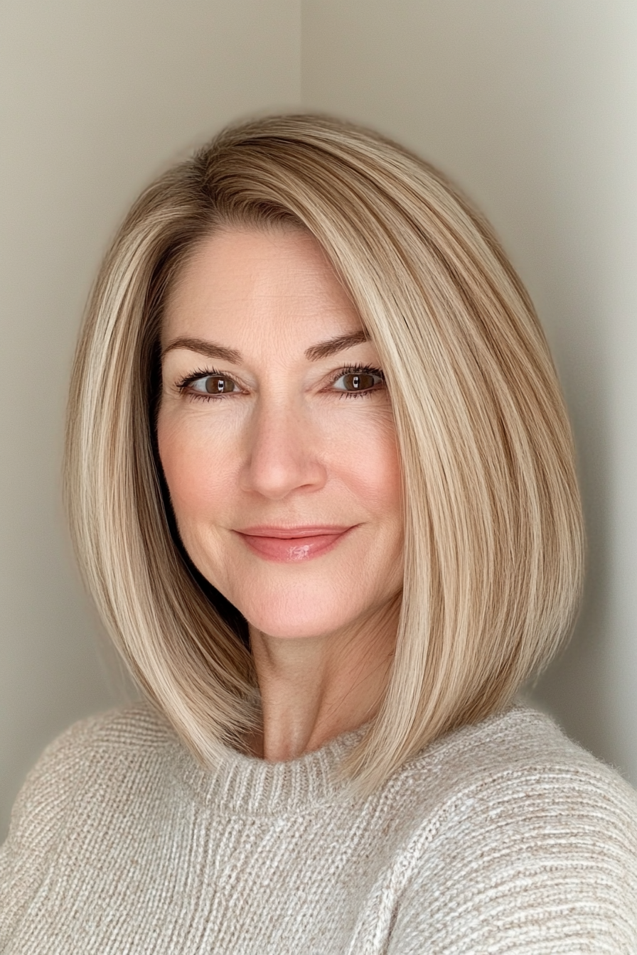 2. Classic Blunt Cut with Honey Blonde (Hairstyles For Women Over 40 With Fine Hair) - Hairstyles For Women Over 40 With Fine Hair