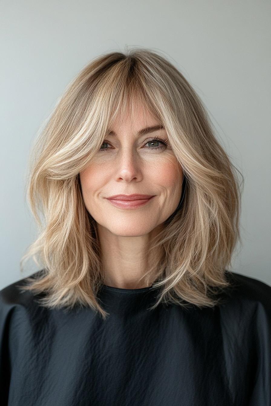 5. Wispy Curtain Bangs with Ash Blonde (Hairstyles For Women Over 40 With Fine Hair) - Hairstyles For Women Over 40 With Fine Hair