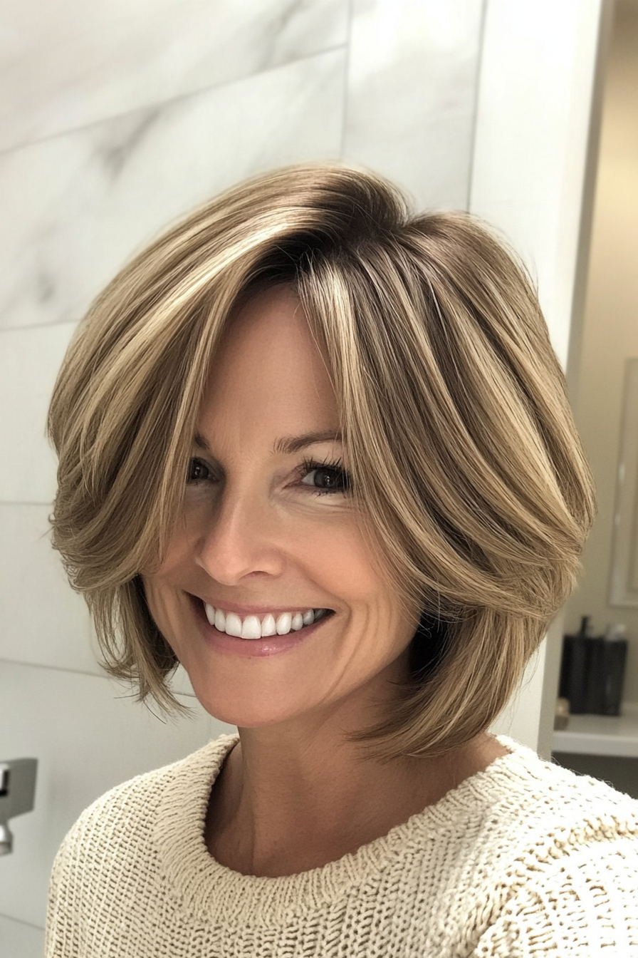 8. Chin-Length Layered Bob with Cool Dark Blonde (Hairstyles For Women Over 40 With Fine Hair) - Hairstyles For Women Over 40 With Fine Hair
