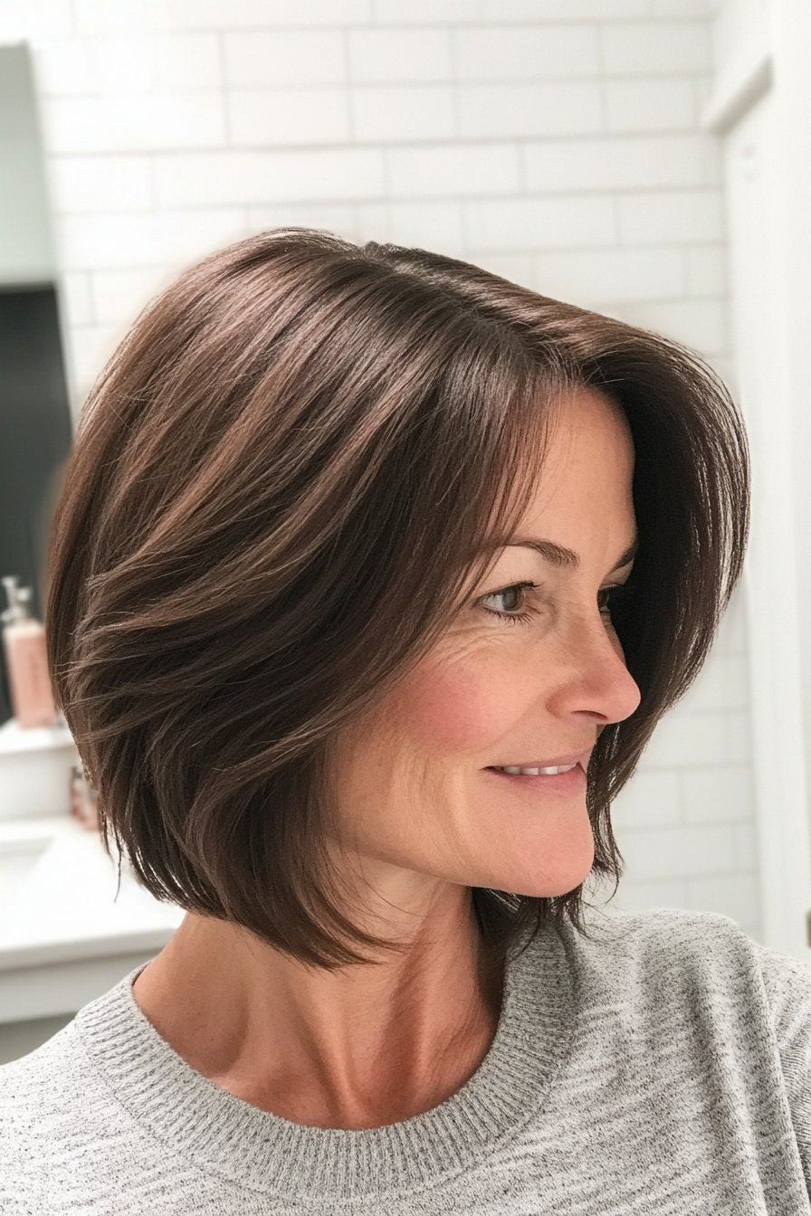 11. Side-Parted Shoulder-Length Bob with Mocha Brown (Hairstyles For Women Over 40 With Fine Hair) - Hairstyles For Women Over 40 With Fine Hair