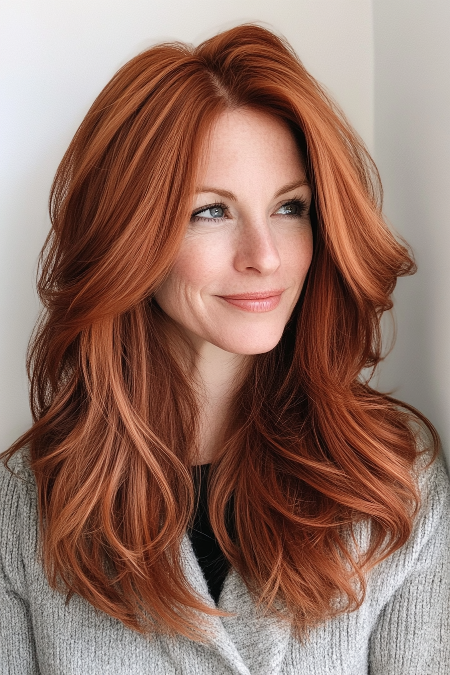 12. Face-Framing Layers with Soft Auburn (Hairstyles For Women Over 40 With Fine Hair) - Hairstyles For Women Over 40 With Fine Hair