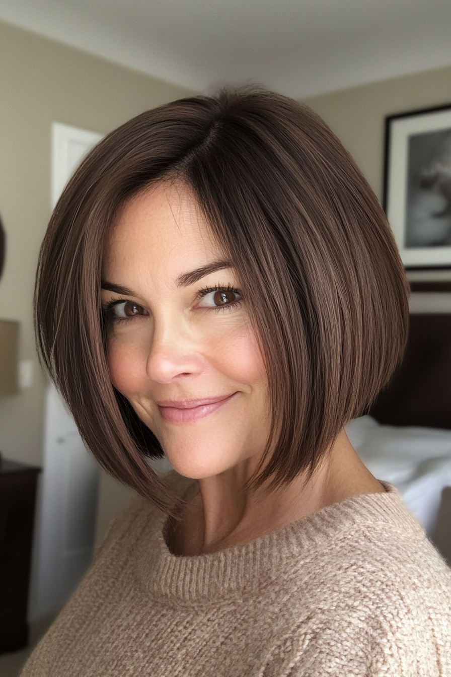 13. Short Bob with Ash Brown (Hairstyles For Women Over 40 With Fine Hair) - Hairstyles For Women Over 40 With Fine Hair