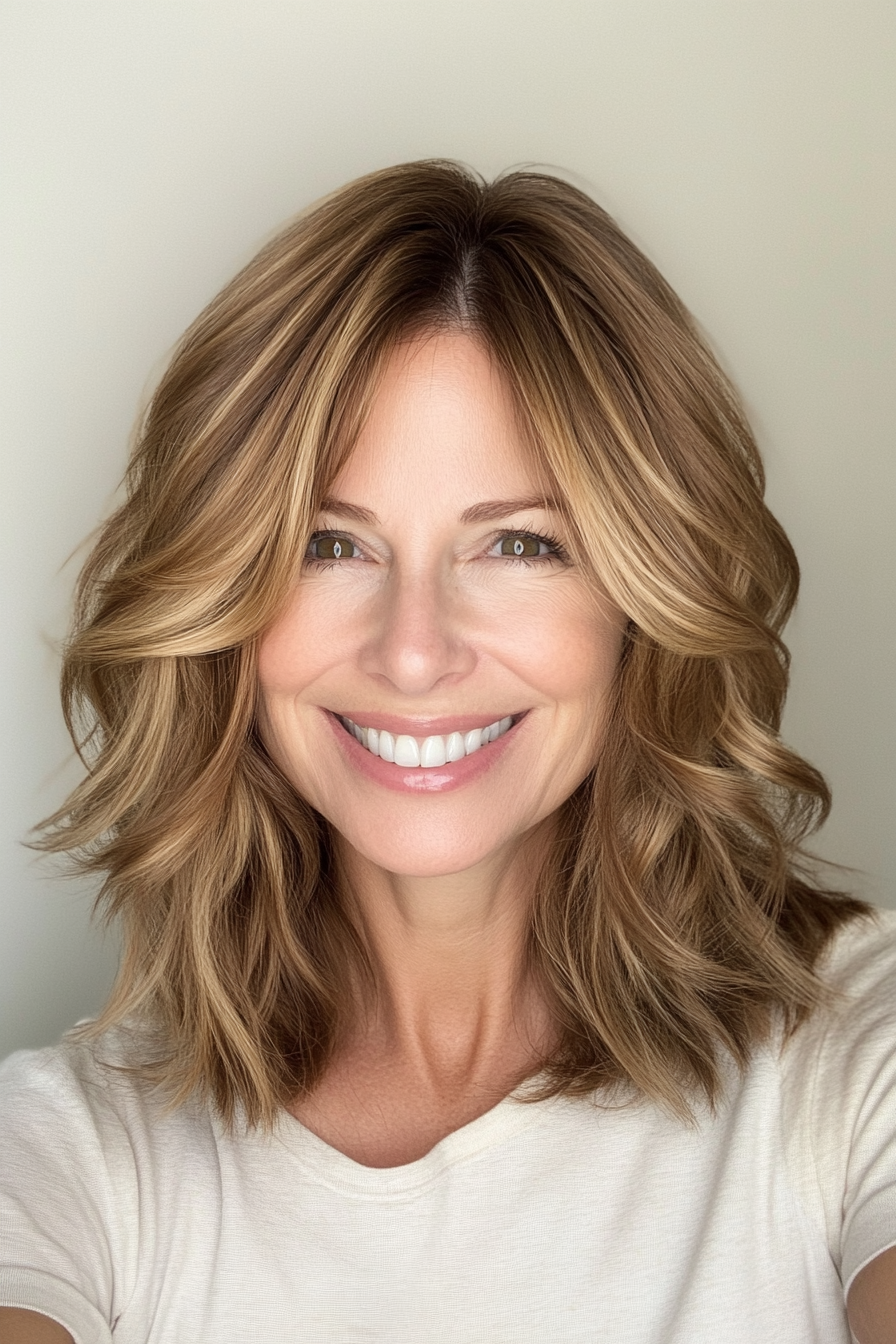 14. Choppy Shoulder-Length Cut with Golden Brown (Hairstyles For Women Over 40 With Fine Hair) - Hairstyles For Women Over 40 With Fine Hair