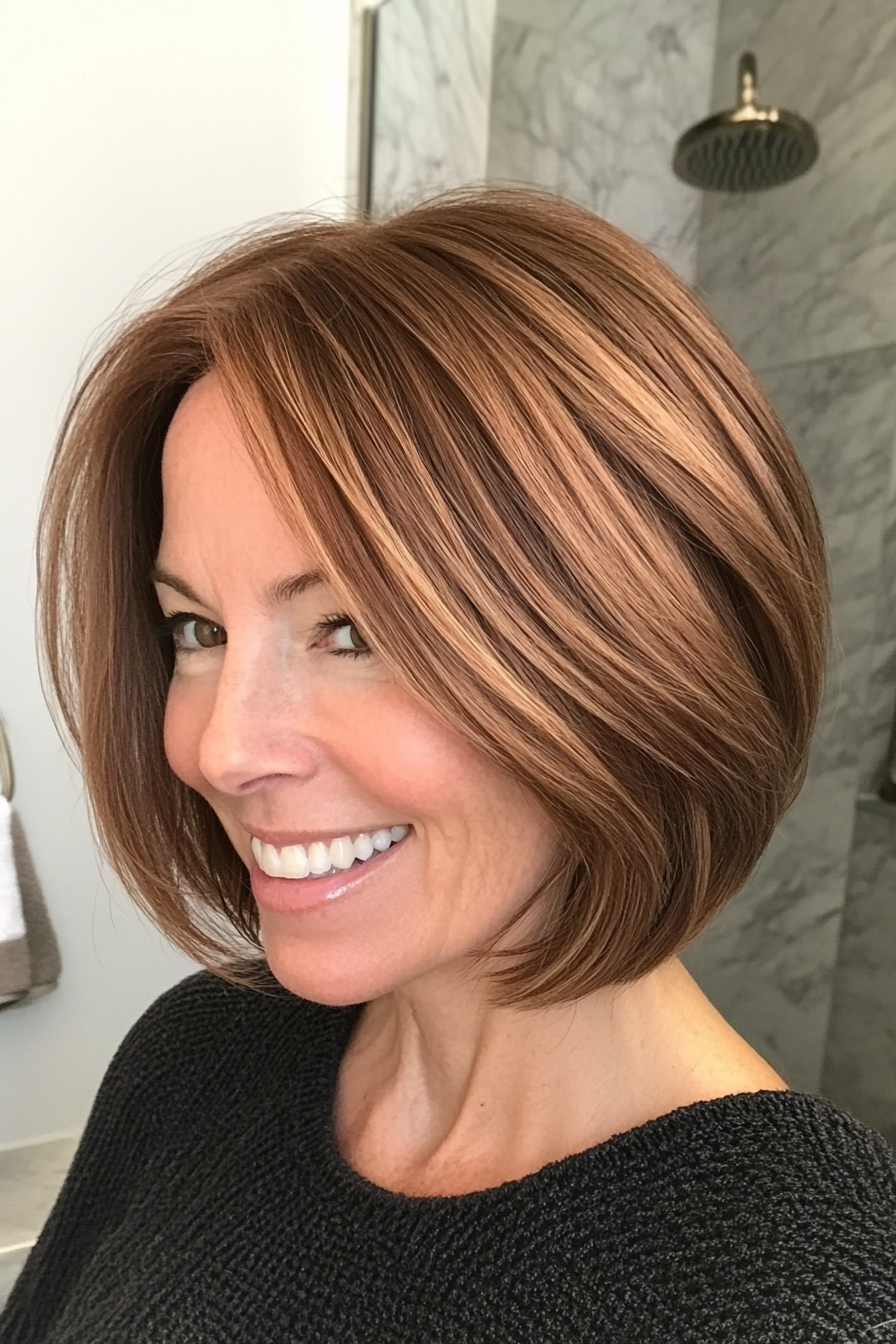 15. Rounded Bob with Medium Chestnut Brown (Hairstyles For Women Over 40 With Fine Hair) - Hairstyles For Women Over 40 With Fine Hair