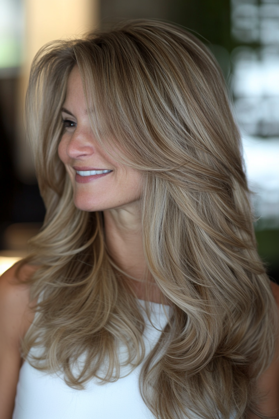 21. Soft Layered Waves with Medium Ash Brown (Hairstyles For Women Over 40 With Fine Hair) - Hairstyles For Women Over 40 With Fine Hair