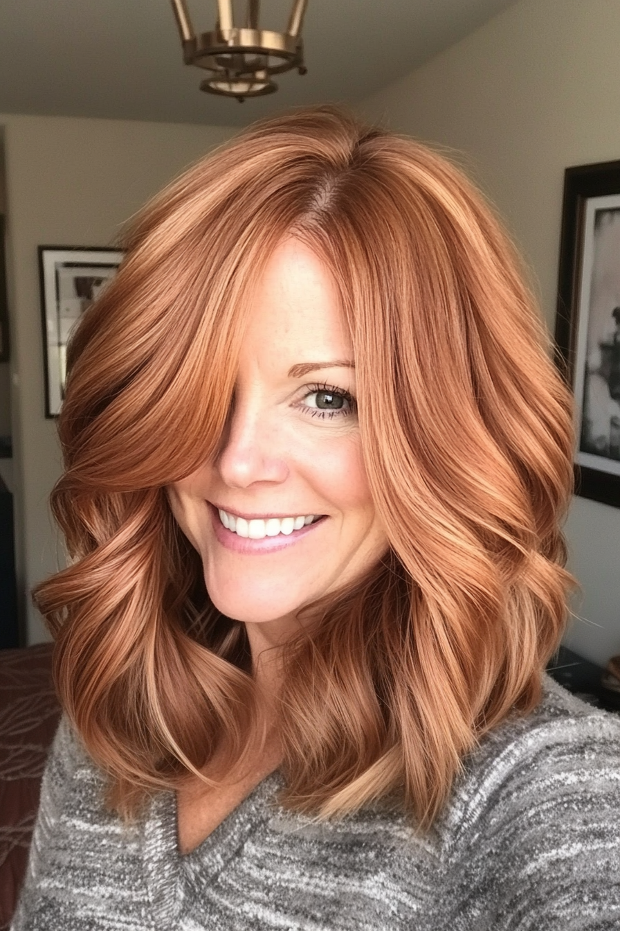 23. Flipped Ends with Copper Brown (Hairstyles For Women Over 40 With Fine Hair) - Hairstyles For Women Over 40 With Fine Hair