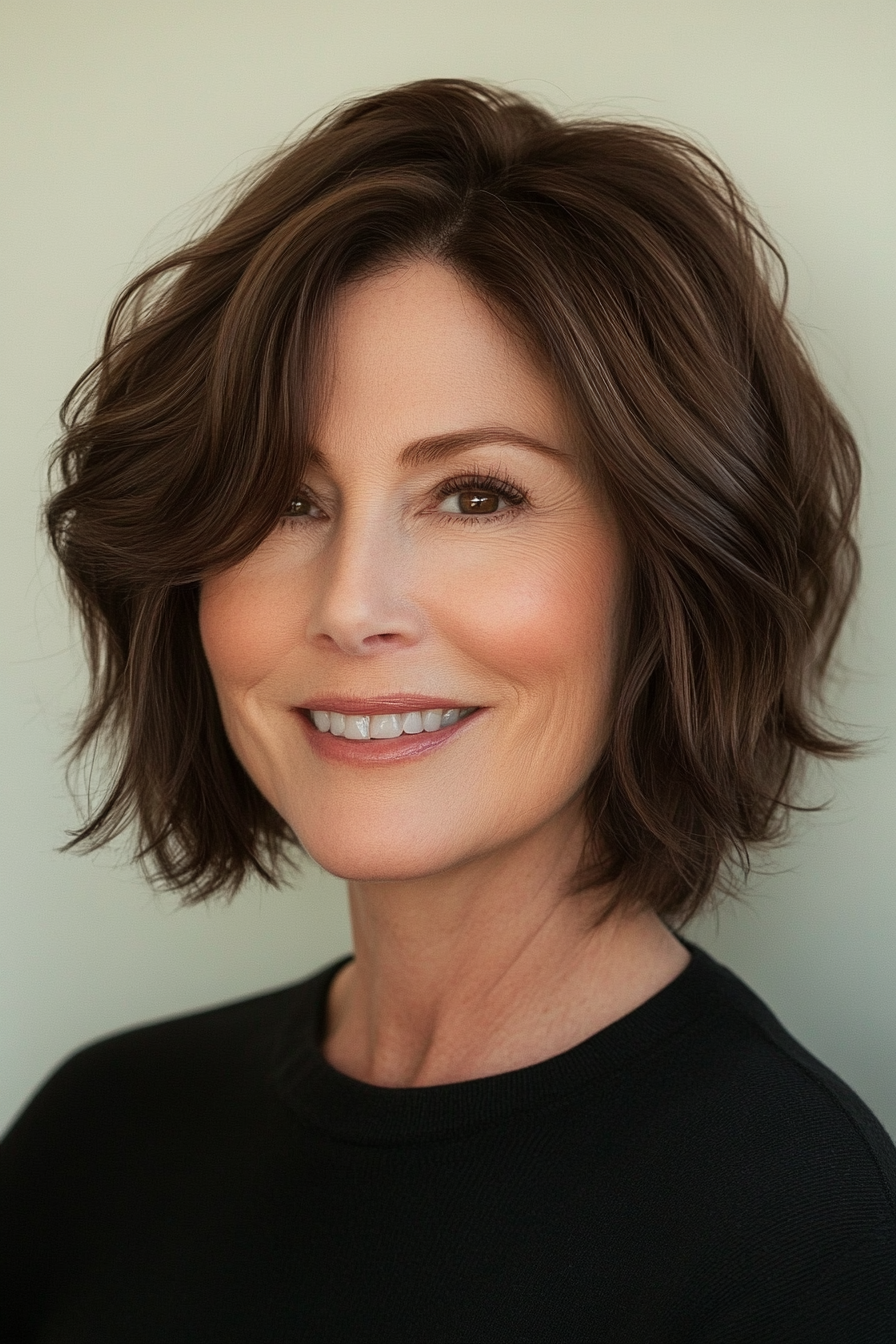 25. Chin-Length French Bob with Dark Chocolate Brown (Hairstyles For Women Over 40 With Fine Hair) - Hairstyles For Women Over 40 With Fine Hair