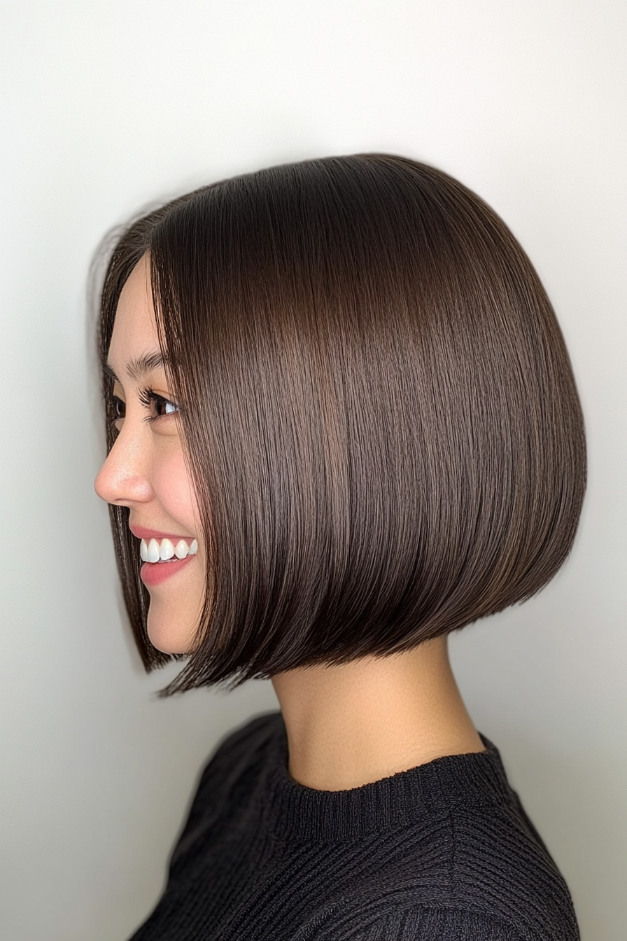 6. Chin-Length Bob with Tucked Ends in Espresso Brown (Formal Bob Hairstyles) - Formal Bob Hairstyles