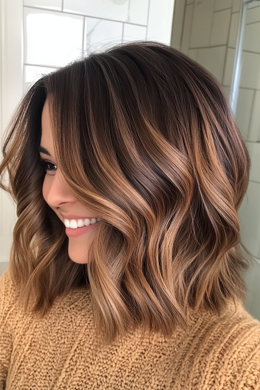 9. Long Bob with Soft Waves in Caramel Brown (Formal Bob Hairstyles) - Formal Bob Hairstyles