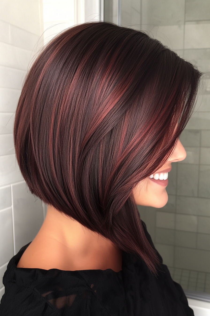 10. Side-Swept Bob with Gentle Stacking in Dark Mahogany (Formal Bob Hairstyles) - Formal Bob Hairstyles