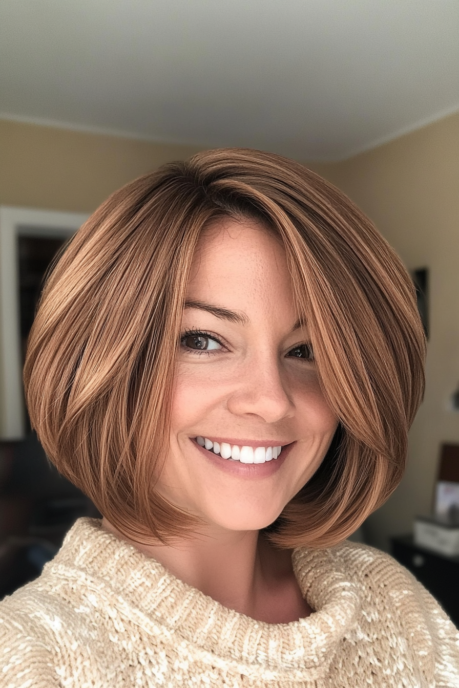 20. Face-Framing Bob with Delicate Layers in Golden Honey Brown (Formal Bob Hairstyles) - Formal Bob Hairstyles