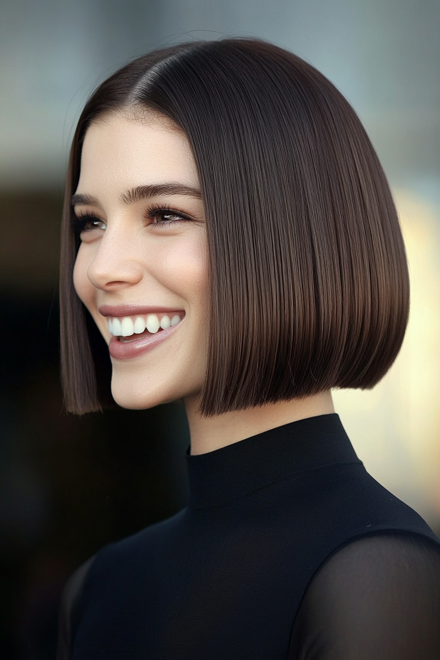 21. Blunt Bob with Sleek Finish in Deep Coffee Brown (Formal Bob Hairstyles) - Formal Bob Hairstyles