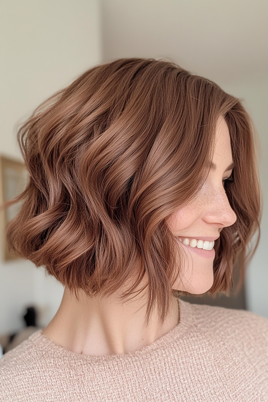 22. Textured Bob with Tousled Waves in Warm Maple Brown (Formal Bob Hairstyles) - Formal Bob Hairstyles