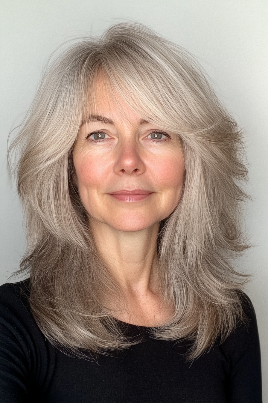 4. Wispy Layered Shag in Light Ash Brown (Hairstyles For Women Over 60 With Fine Hair) - Hairstyles For Women Over 60 With Fine Hair