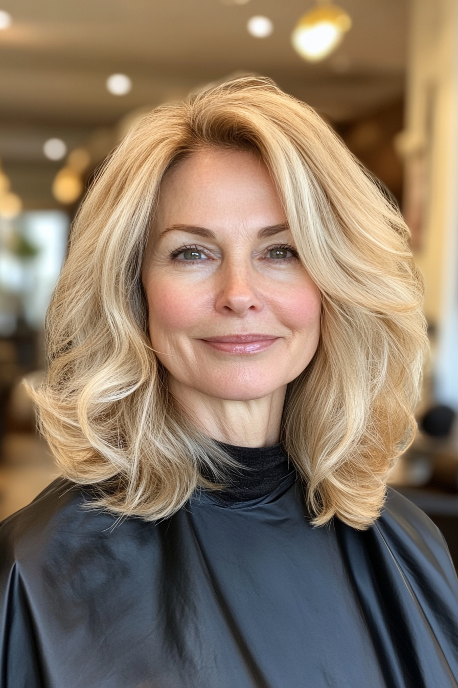 9. Layered Midi Cut in Golden Blonde (Hairstyles For Women Over 60 With Fine Hair) - Hairstyles For Women Over 60 With Fine Hair
