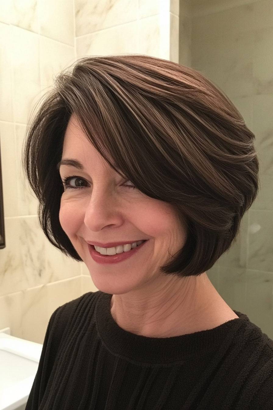 10. Elegant French Bob in Cool Dark Brown (Hairstyles For Women Over 60 With Fine Hair) - Hairstyles For Women Over 60 With Fine Hair