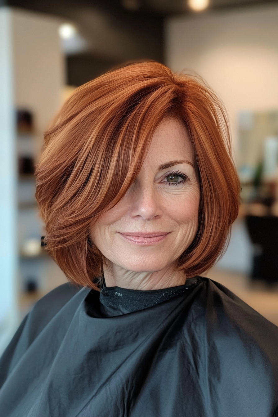 12. Tapered Neck-Length Bob in Warm Auburn (Hairstyles For Women Over 60 With Fine Hair) - Hairstyles For Women Over 60 With Fine Hair