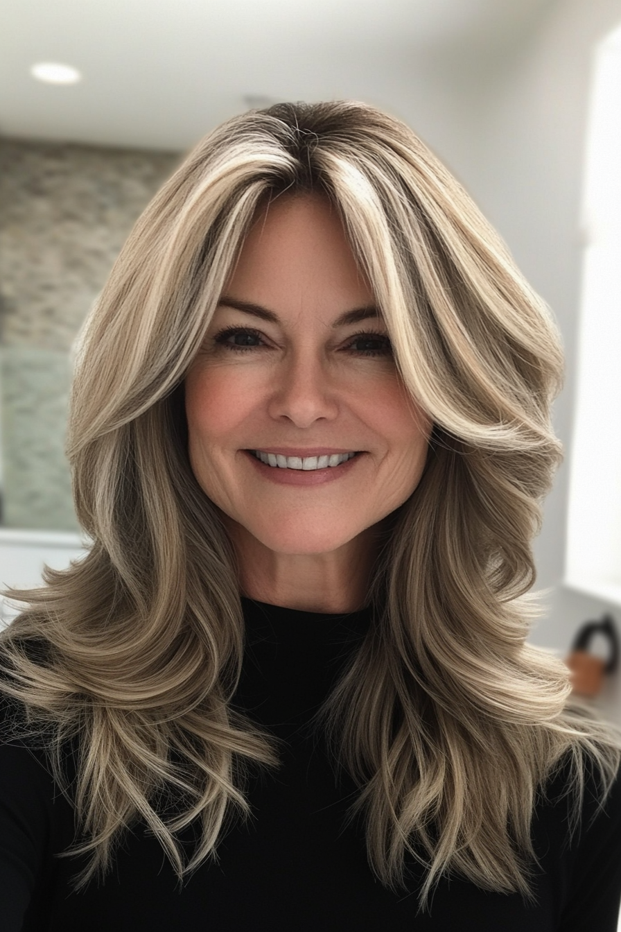 16. Tousled Midi Shag in Natural Dark Blonde (Hairstyles For Women Over 60 With Fine Hair) - Hairstyles For Women Over 60 With Fine Hair