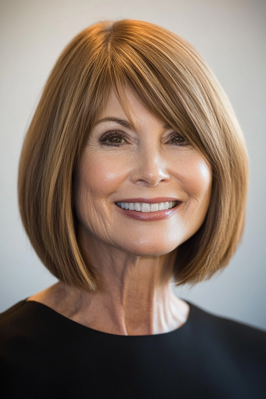 18. Soft Blunt Cut in Medium Golden Brown (Hairstyles For Women Over 60 With Fine Hair) - Hairstyles For Women Over 60 With Fine Hair