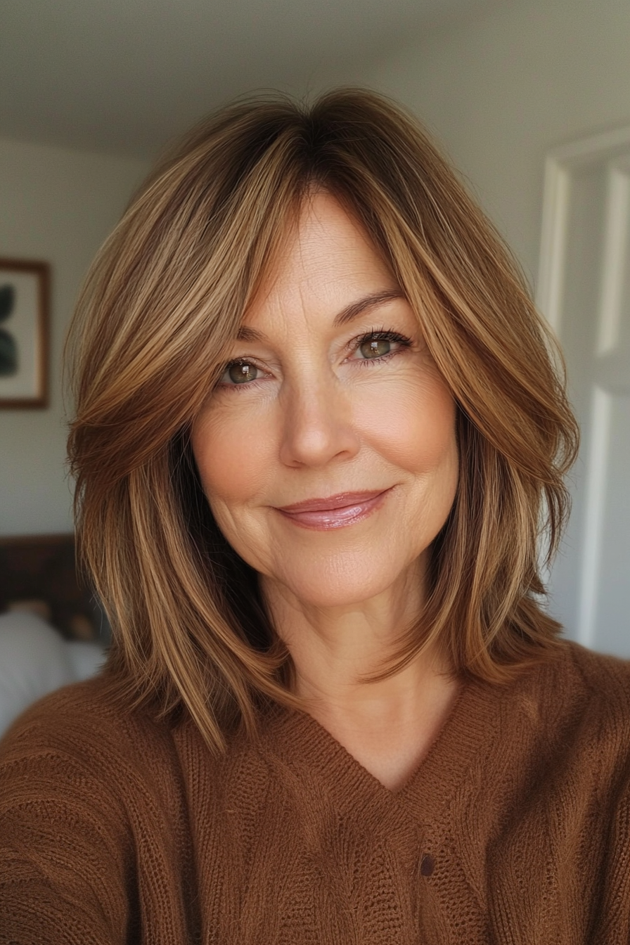 22. Face-Framing Medium Cut in Soft Caramel Brown (Hairstyles For Women Over 60 With Fine Hair) - Hairstyles For Women Over 60 With Fine Hair