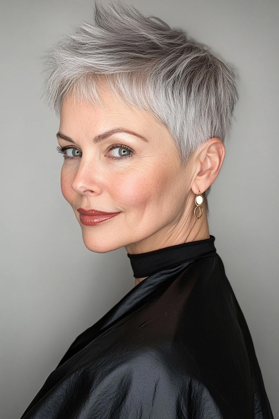 23. Classic Pixie with Volume in Frosted Gray (Hairstyles For Women Over 60 With Fine Hair) - Hairstyles For Women Over 60 With Fine Hair