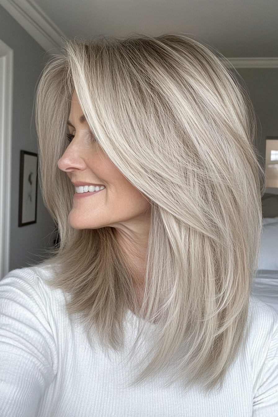 24. Layered Collarbone Cut in Neutral Ash Blonde (Hairstyles For Women Over 60 With Fine Hair) - Hairstyles For Women Over 60 With Fine Hair
