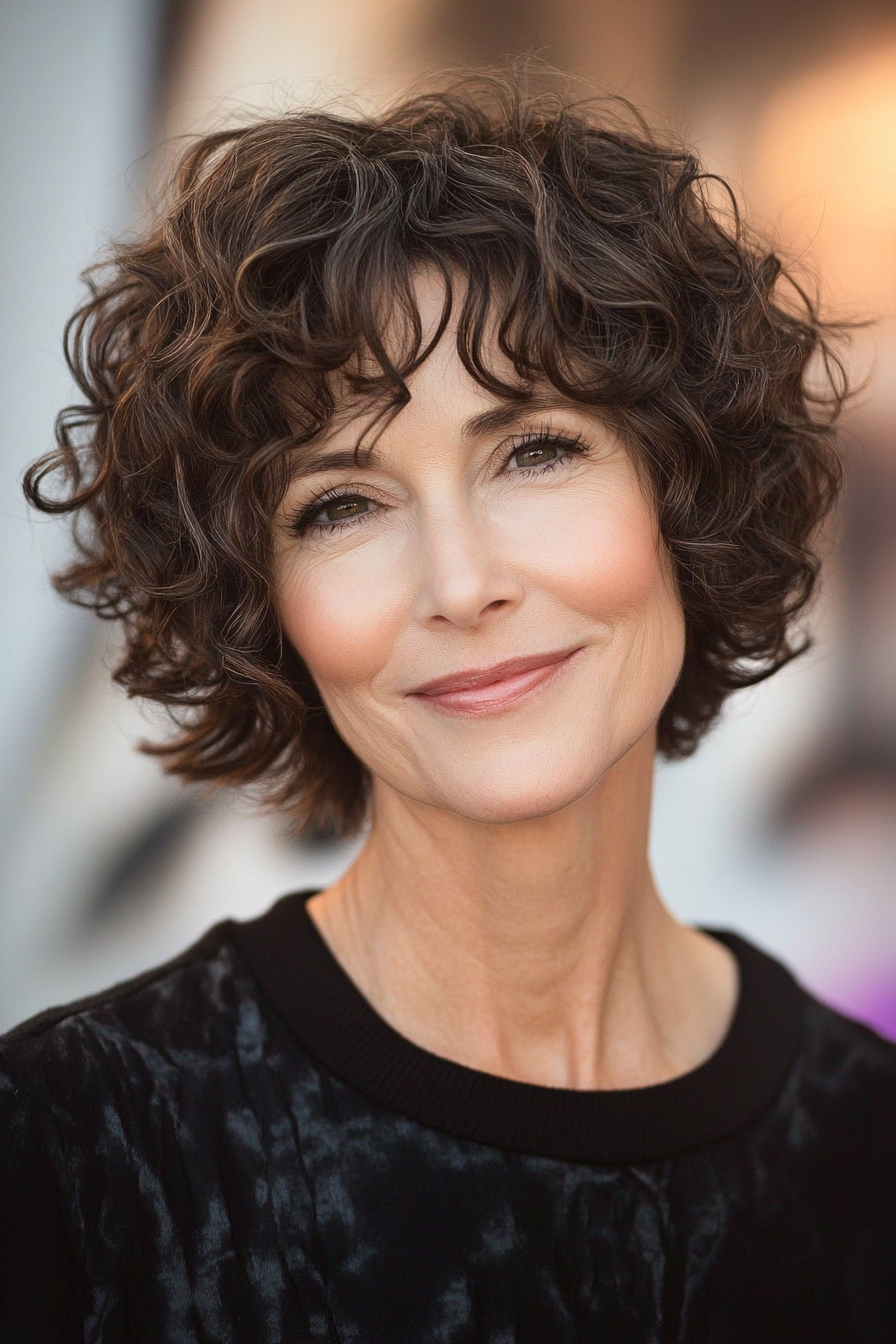 25. Tapered Curly Crop in Deep Mahogany Brown (Hairstyles For Women Over 60 With Fine Hair) - Hairstyles For Women Over 60 With Fine Hair
