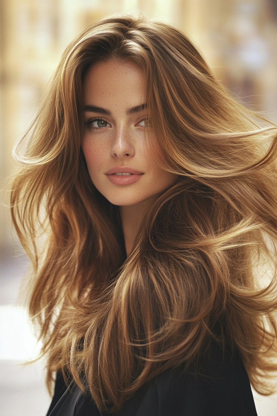 5. Invisible Layers in Warm Caramel Brunette (Long Haircuts For Thick Hair) - Long Haircuts For Thick Hair