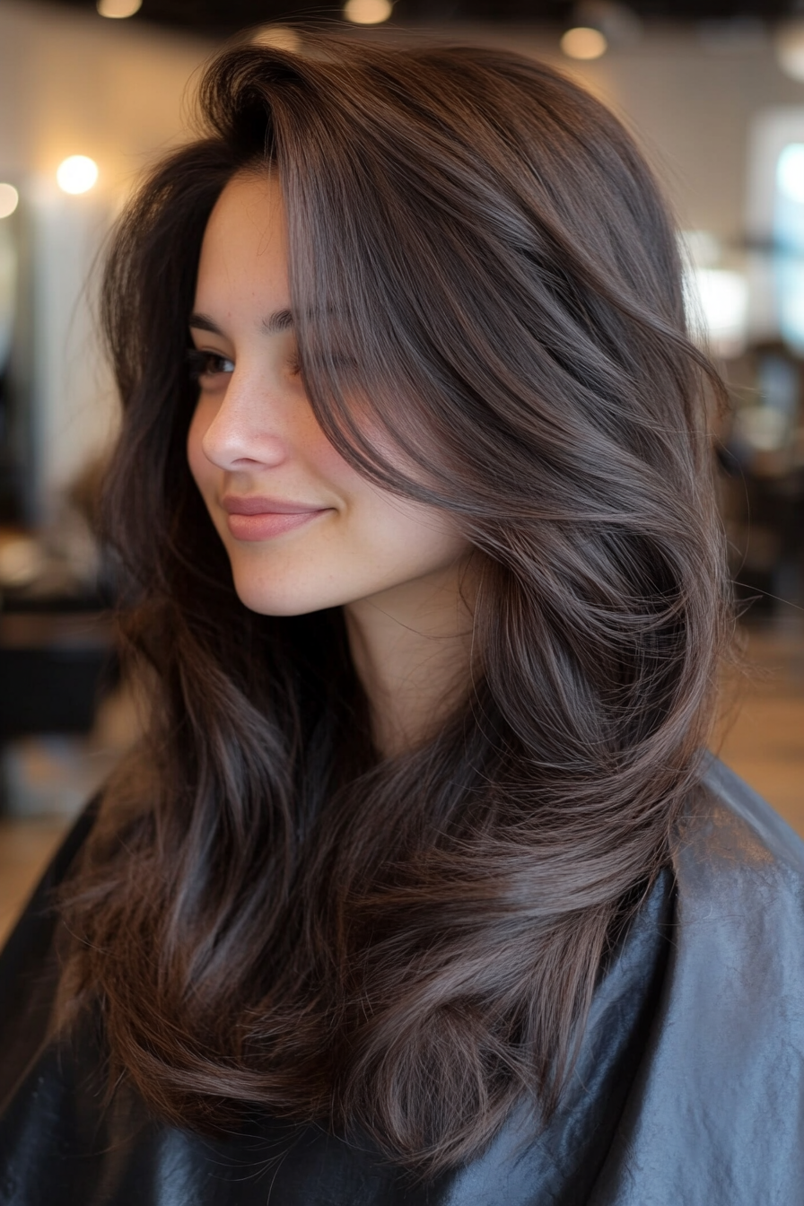 6. Blended Layers with Espresso Brown Tones (Long Haircuts For Thick Hair) - Long Haircuts For Thick Hair