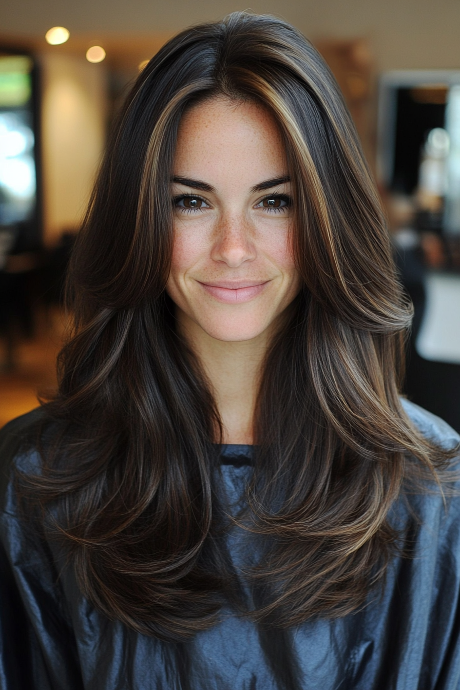 12. Straight Layered Cut with Dark Chocolate Gloss (Long Haircuts For Thick Hair) - Long Haircuts For Thick Hair