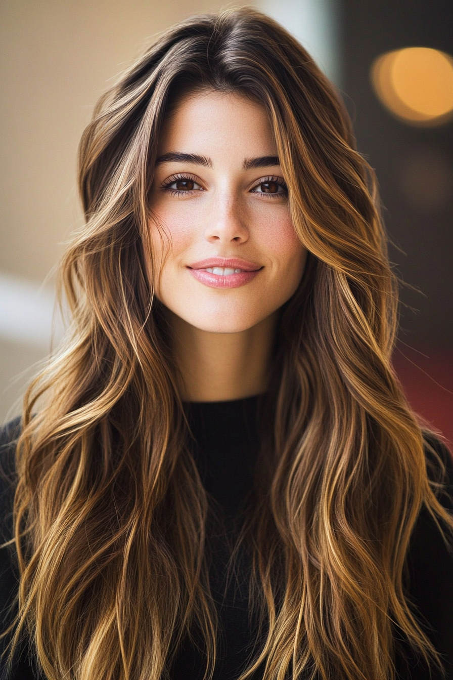 14. Boho Waves with Maple Brown Highlights (Long Haircuts For Thick Hair) - Long Haircuts For Thick Hair