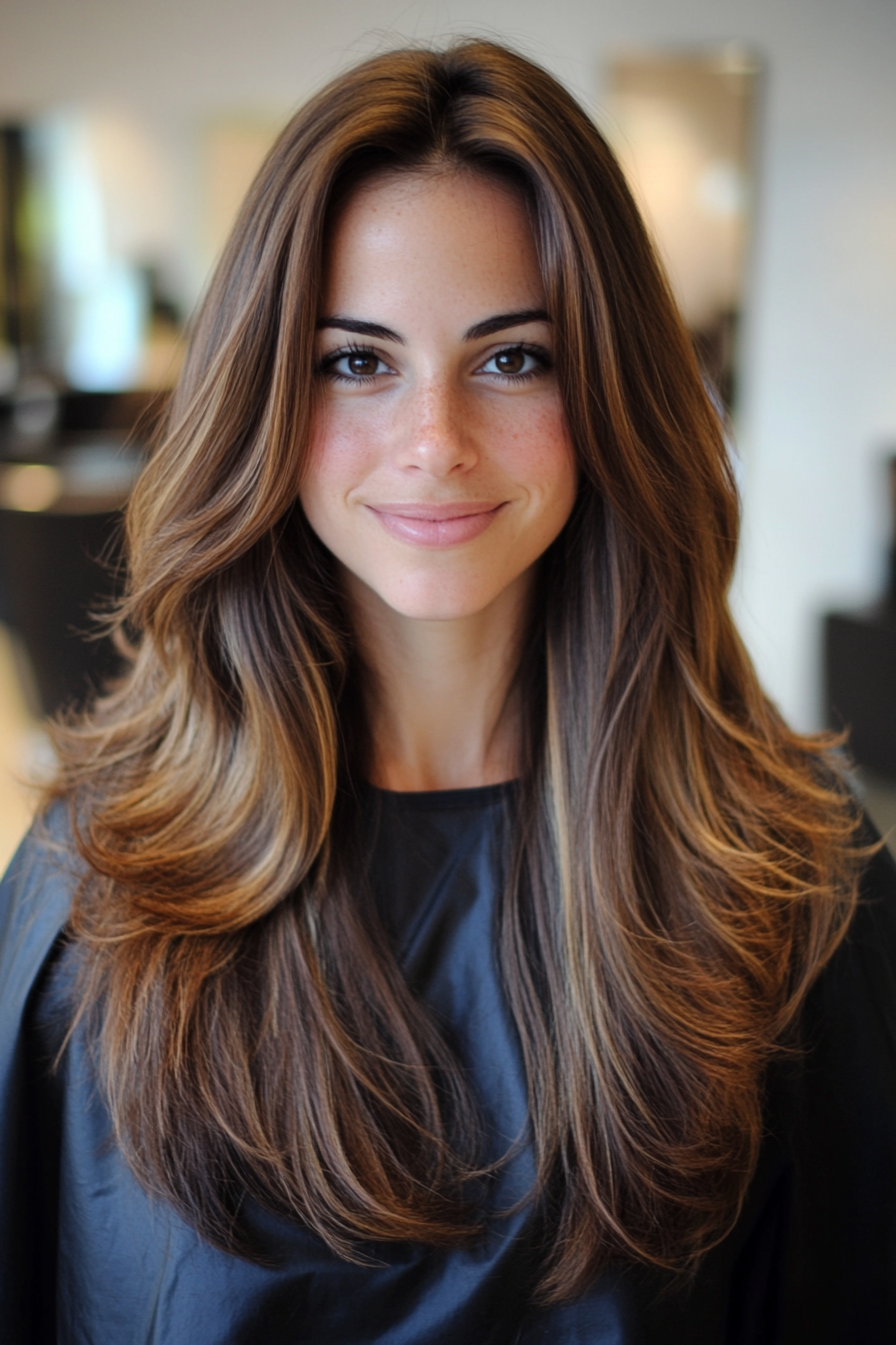 17. Deep Layered Cut with Chestnut Ombre (Long Haircuts For Thick Hair) - Long Haircuts For Thick Hair