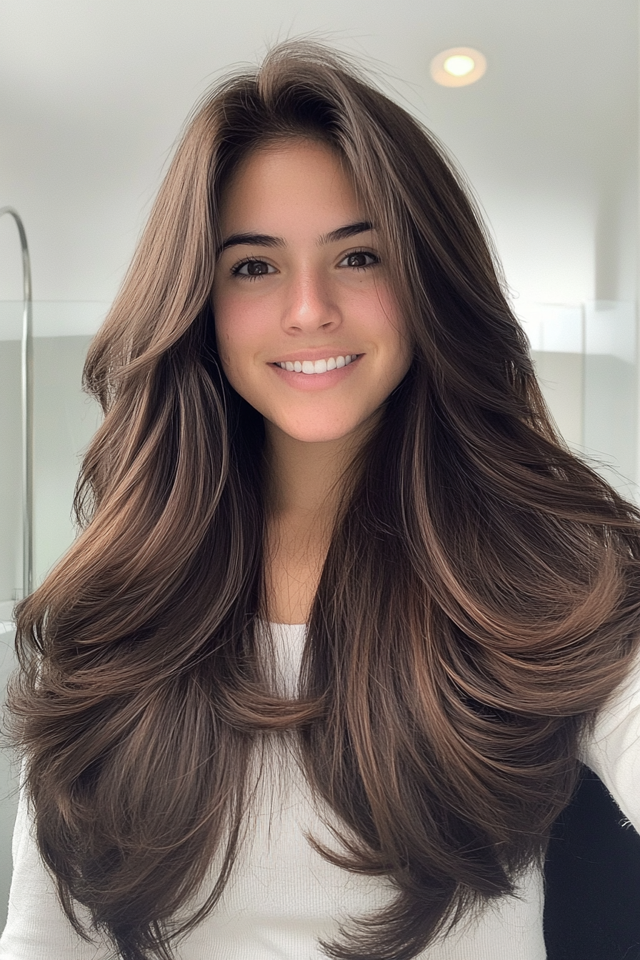 18. Tapered Layers with Dark Mocha Undertones (Long Haircuts For Thick Hair) - Long Haircuts For Thick Hair