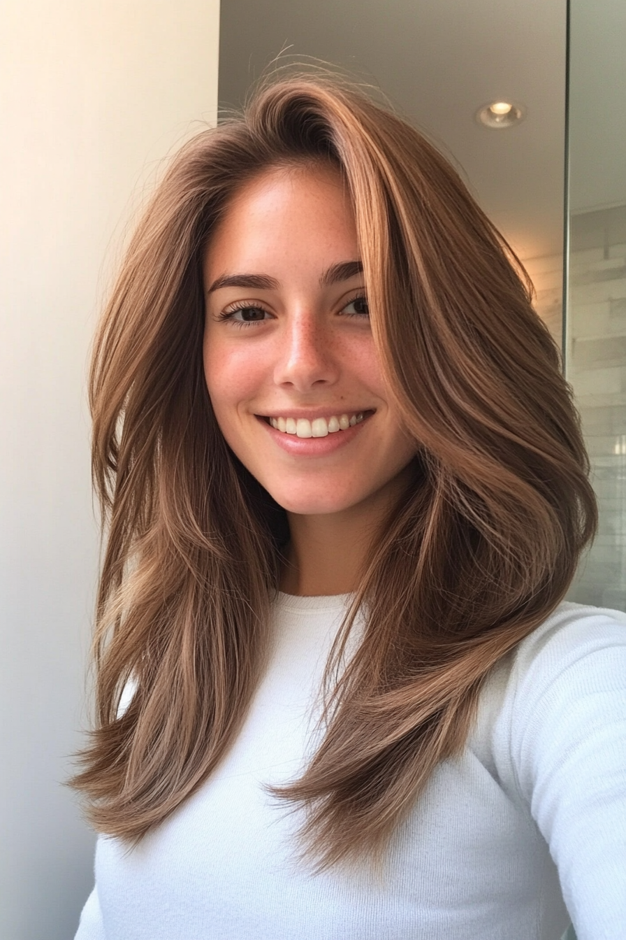 20. Choppy Layers with Warm Hazel Brown (Long Haircuts For Thick Hair) - Long Haircuts For Thick Hair