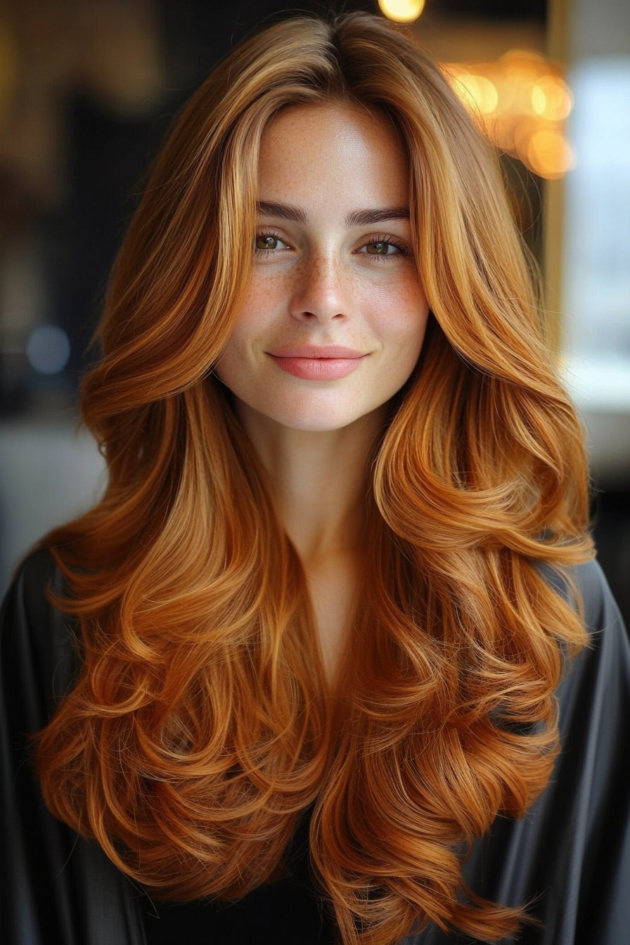 22. Romantic Side-Parted Waves in Golden Auburn (Long Haircuts For Thick Hair) - Long Haircuts For Thick Hair