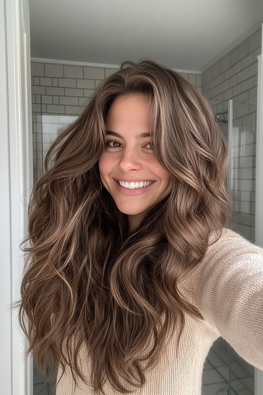 24. Textured Ends with Ashy Dark Brown Finish (Long Haircuts For Thick Hair) - Long Haircuts For Thick Hair