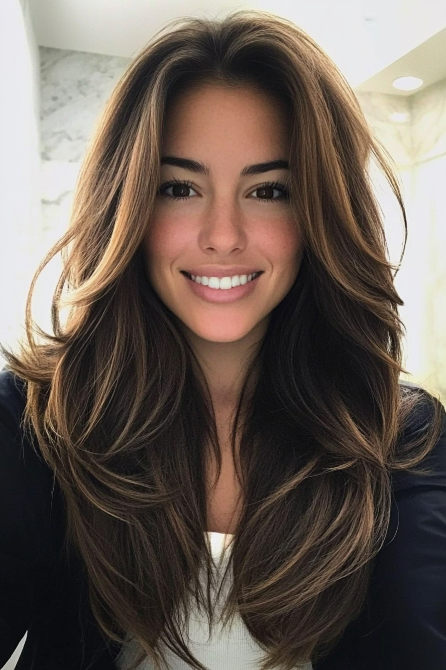 25. Voluminous Layers with Honey Brunette Tones (Long Haircuts For Thick Hair) - Long Haircuts For Thick Hair