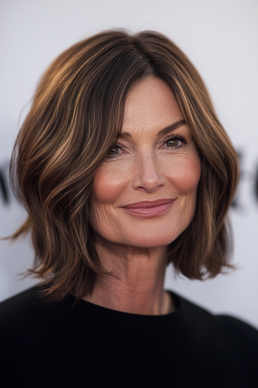 3. Classic Shoulder-Length Bob with Warm Brunette (Shoulder Length Hairstyles For Women Over 50) - Shoulder Length Hairstyles For Women Over 50