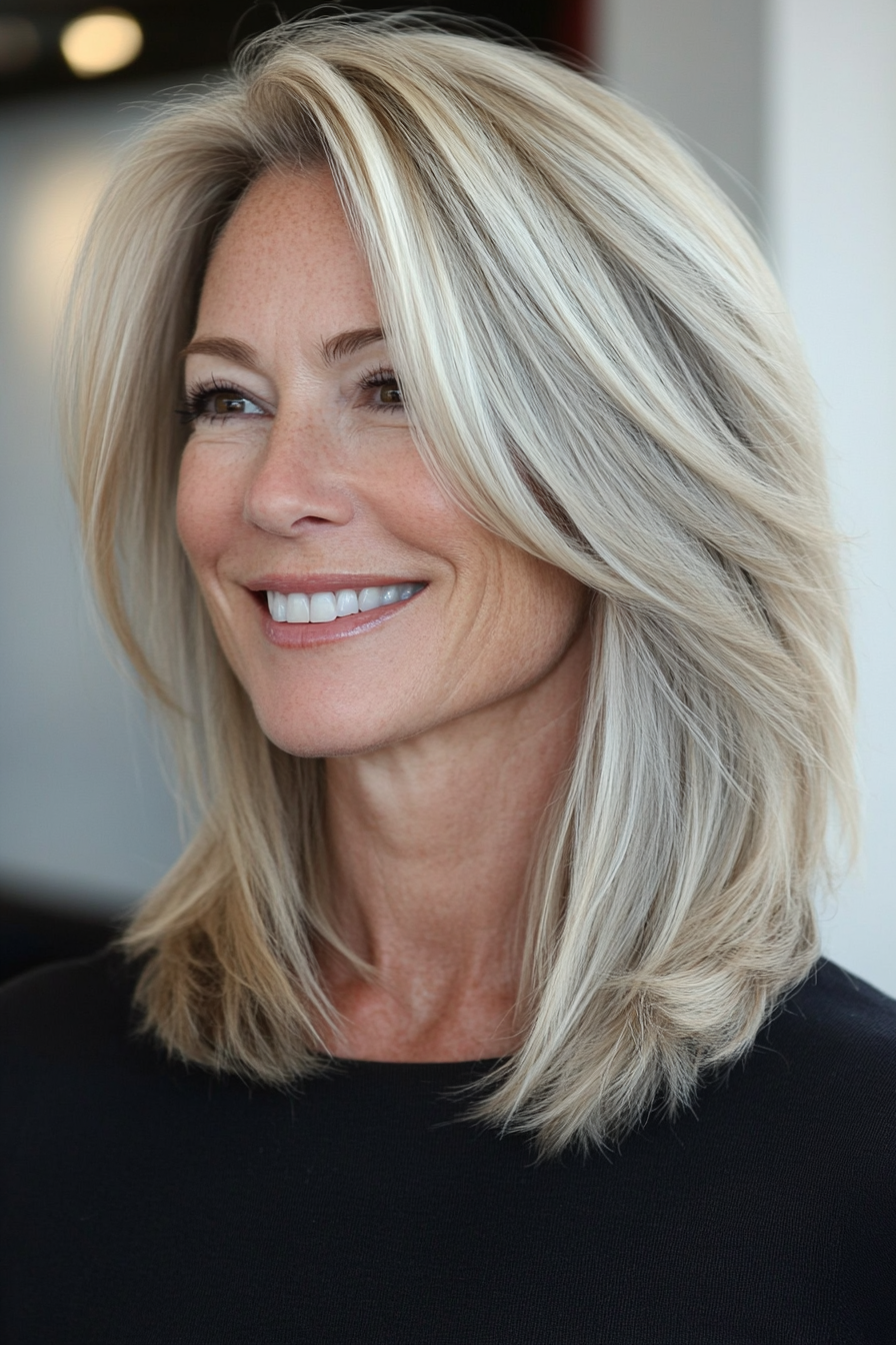 13. Face-Framing Shoulder Cut with Cool Ash Blonde (Shoulder Length Hairstyles For Women Over 50) - Shoulder Length Hairstyles For Women Over 50
