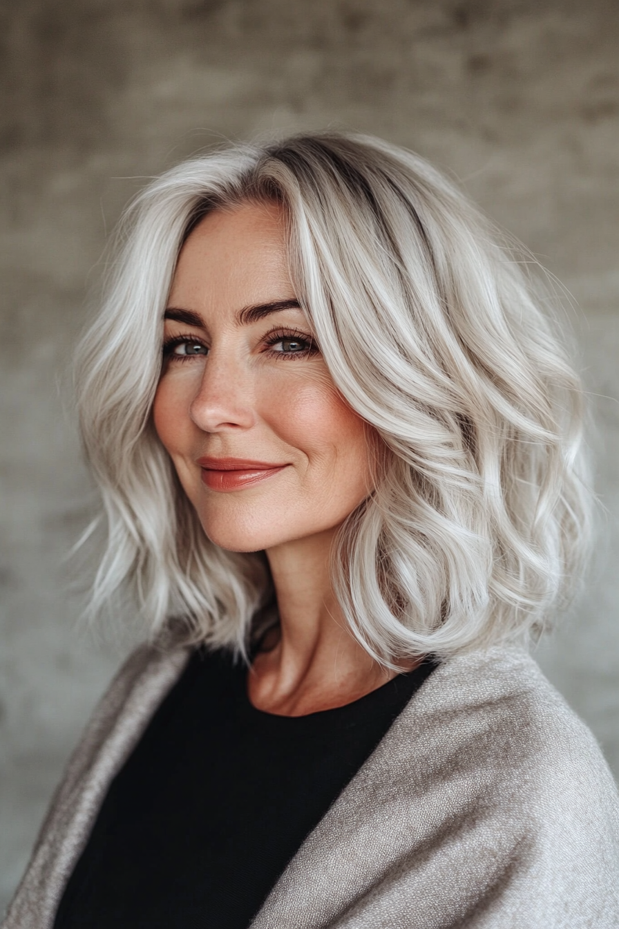 16. Soft Waves with Platinum Blonde Elegance (Shoulder Length Hairstyles For Women Over 50) - Shoulder Length Hairstyles For Women Over 50