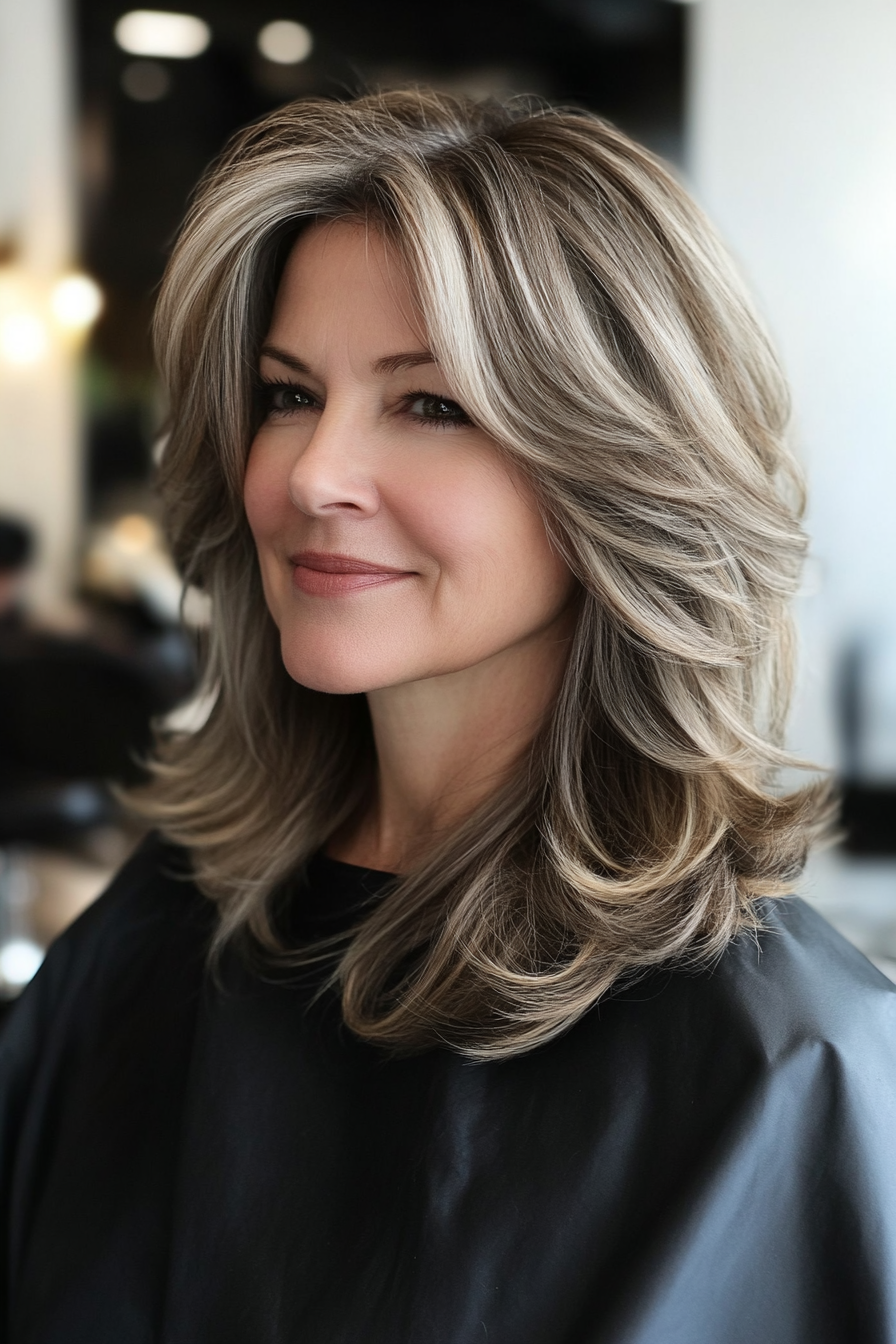 17. Modern Shoulder-Length Shag with Smoky Gray Undertones (Shoulder Length Hairstyles For Women Over 50) - Shoulder Length Hairstyles For Women Over 50