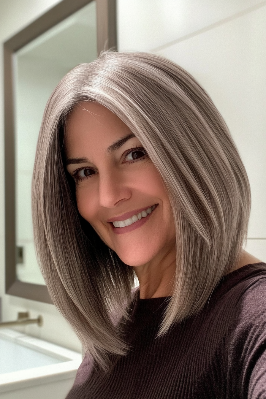 20. Angled Lob with Classic Light Ash Brown (Shoulder Length Hairstyles For Women Over 50) - Shoulder Length Hairstyles For Women Over 50