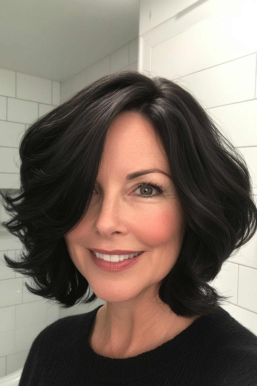 21. Curled-In Shoulder-Length Bob with Natural Soft Black (Shoulder Length Hairstyles For Women Over 50) - Shoulder Length Hairstyles For Women Over 50