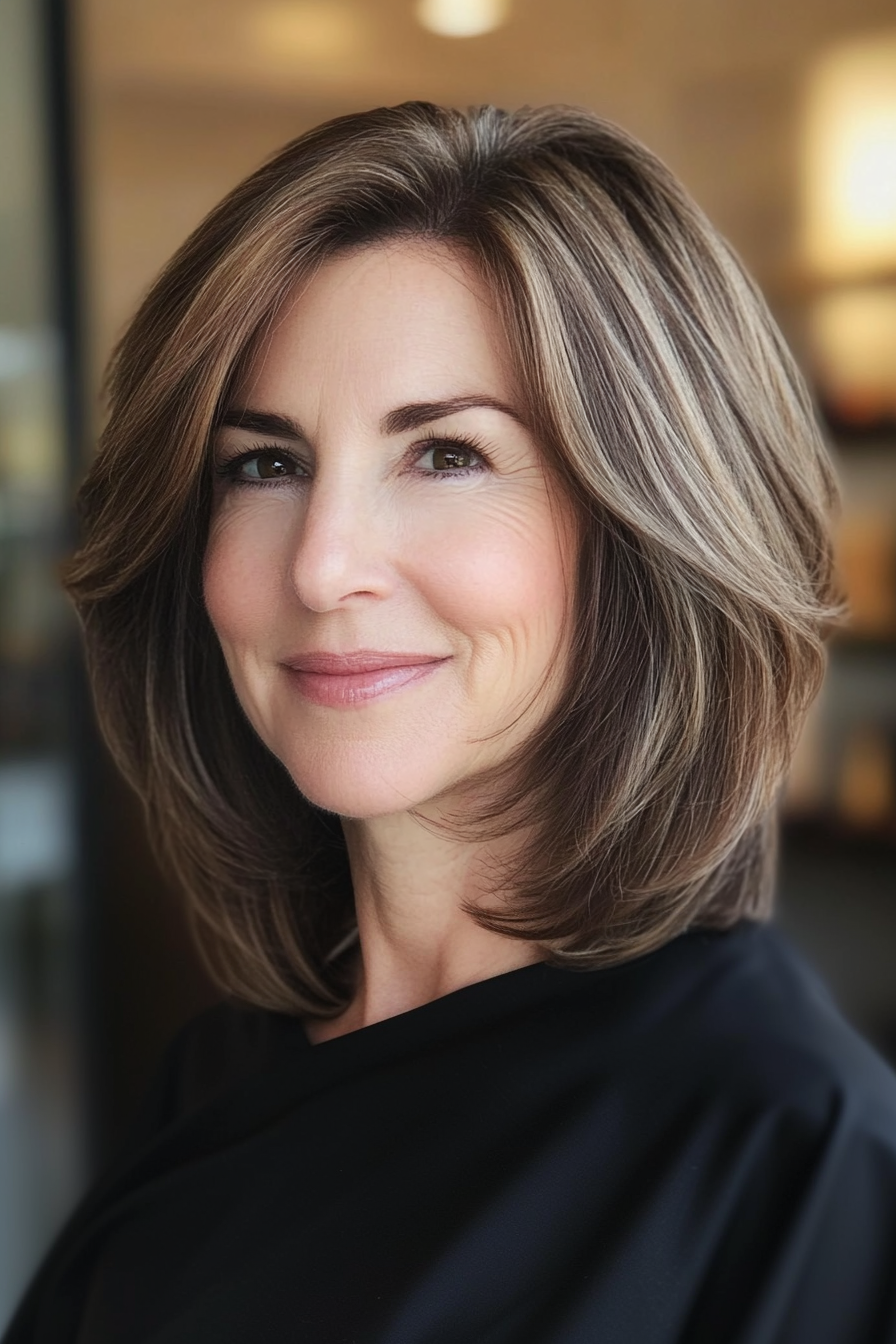 26. Chin-Length Layers with Classic Chestnut Brown (Shoulder Length Hairstyles For Women Over 50) - Shoulder Length Hairstyles For Women Over 50