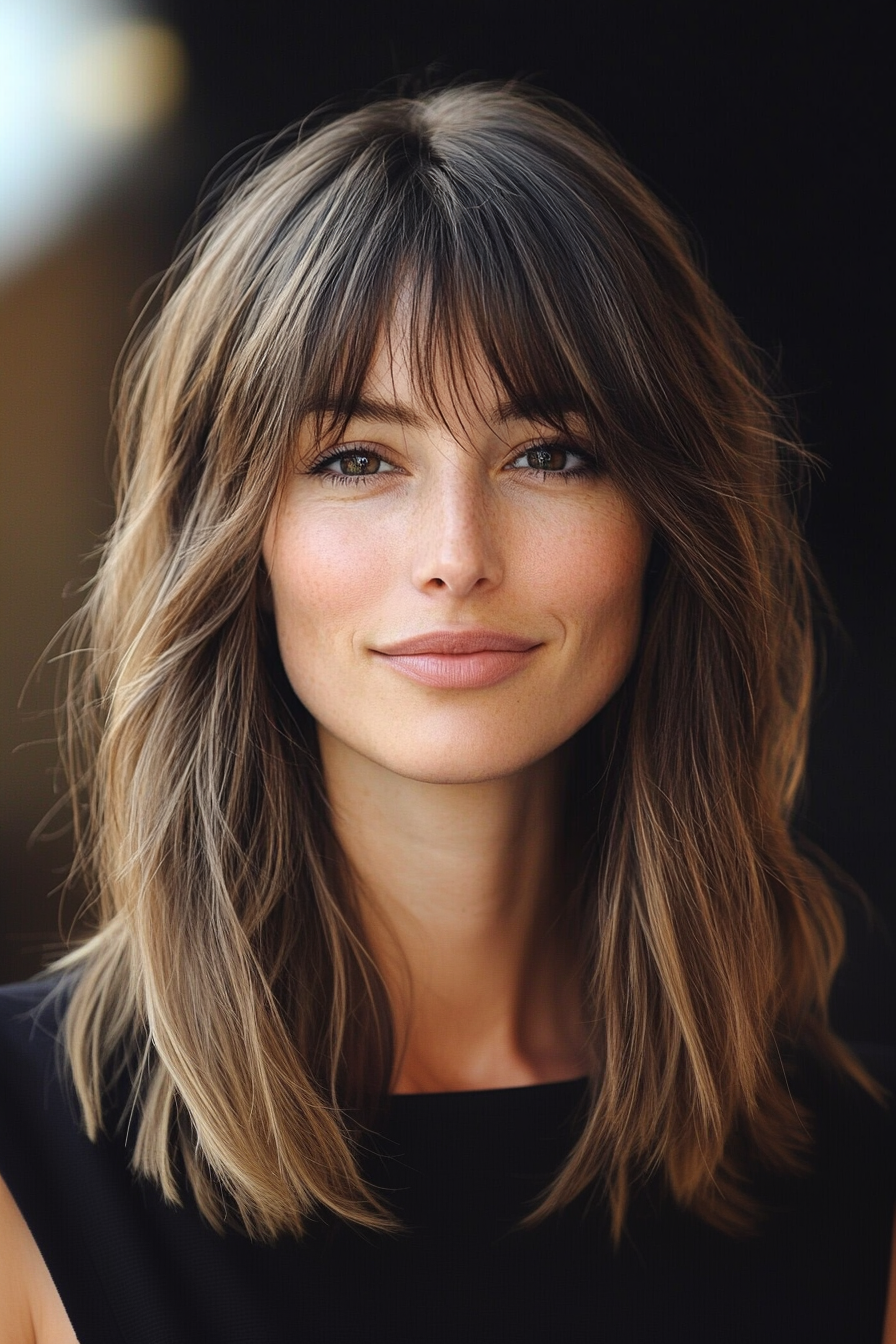 3. Shaggy Lob with Wispy Bangs – Light Ash Brown (Medium Length Haircuts With Bangs) - Medium Length Haircuts With Bangs